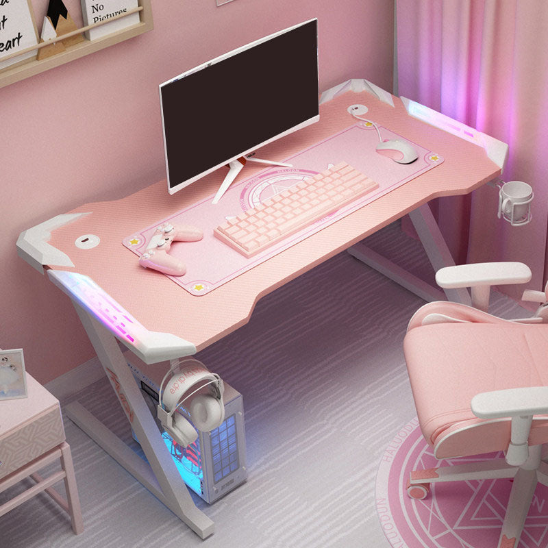 28"H Glam Gaming Desk Cable Management Rectangular Wooden Office Desk 47.2"L x 23.6"W x 28.3"H Pink Clearhalo 'furn' 'furn_office_desk' 'Furniture' 'Office Desks' 'Office Furniture' 'office_desk' 5740684