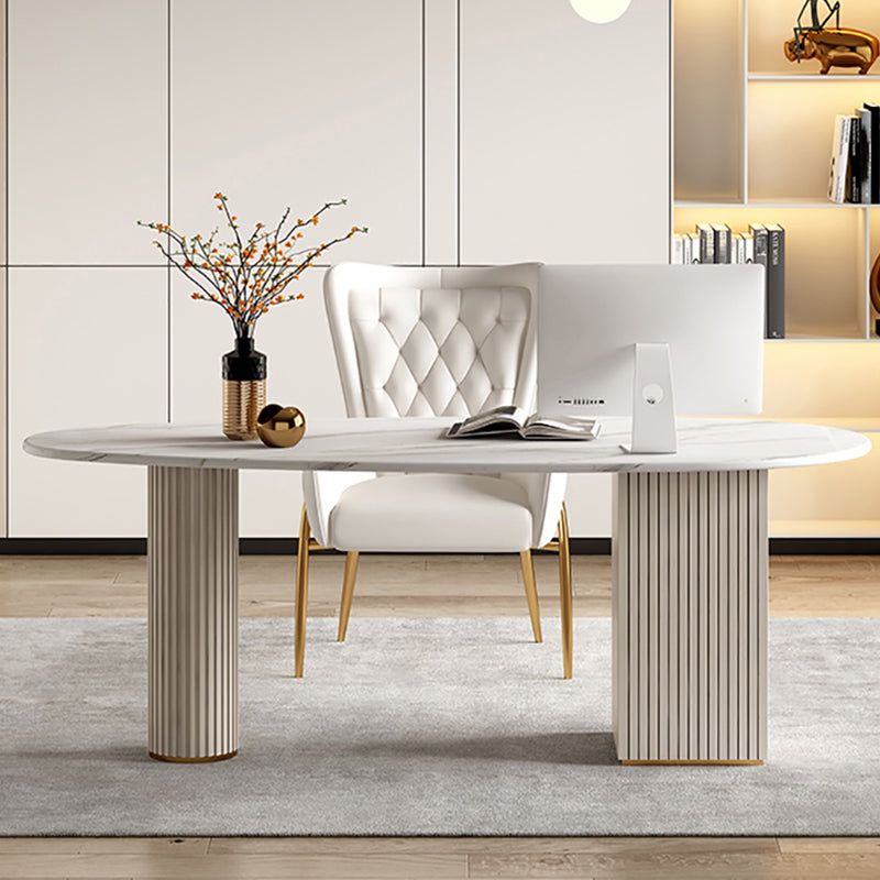White Writing Desk Sintered Stone Desk with Three Drawers for Home and Office Clearhalo 'furn' 'furn_office_desk' 'Furniture' 'Office Desks' 'Office Furniture' 'office_desk' 5740768