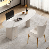 White Writing Desk Sintered Stone Desk with Three Drawers for Home and Office Clearhalo 'furn' 'furn_office_desk' 'Furniture' 'Office Desks' 'Office Furniture' 'office_desk' 5740769