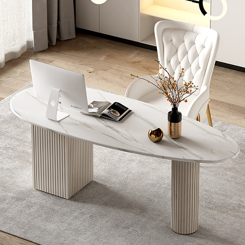 White Writing Desk Sintered Stone Desk with Three Drawers for Home and Office Clearhalo 'furn' 'furn_office_desk' 'Furniture' 'Office Desks' 'Office Furniture' 'office_desk' 5740770