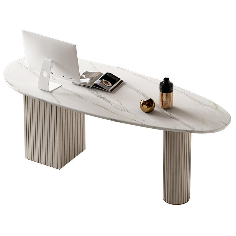 White Writing Desk Sintered Stone Desk with Three Drawers for Home and Office Clearhalo 'furn' 'furn_office_desk' 'Furniture' 'Office Desks' 'Office Furniture' 'office_desk' 5740772