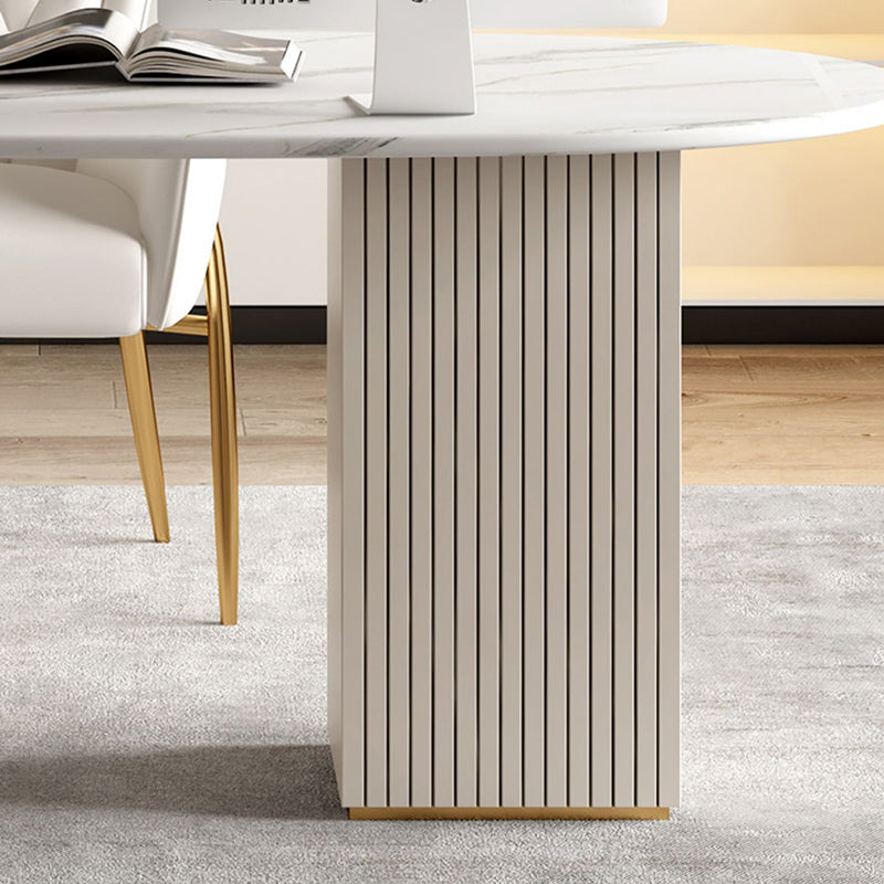 White Writing Desk Sintered Stone Desk with Three Drawers for Home and Office Clearhalo 'furn' 'furn_office_desk' 'Furniture' 'Office Desks' 'Office Furniture' 'office_desk' 5740773