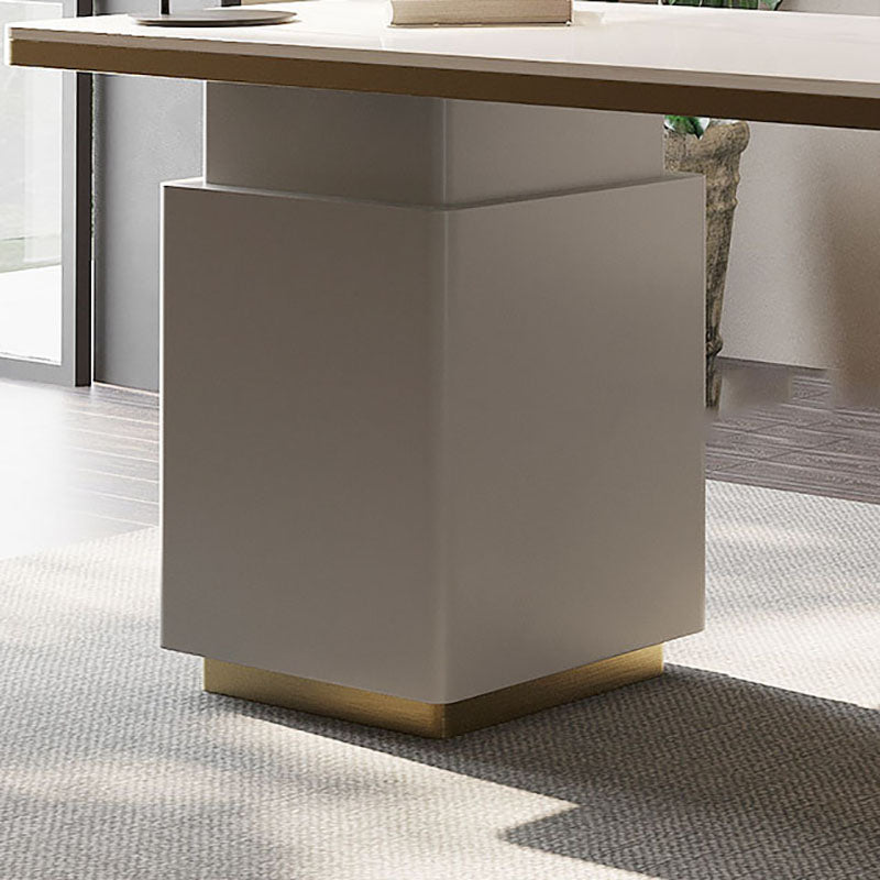 Curved Executive Desk Glam Office Desk with 3 Storage Drawers