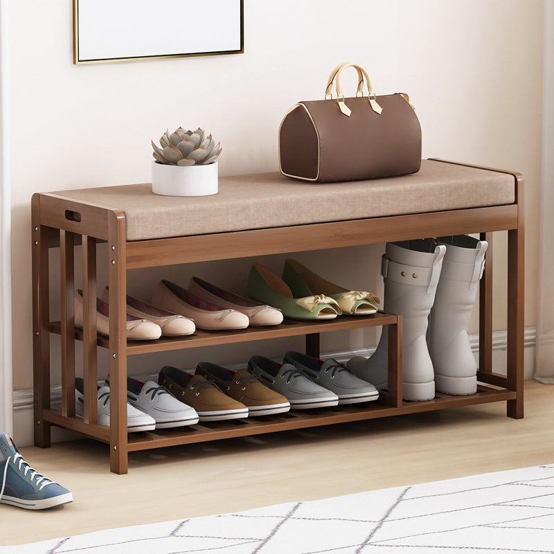 10.6"W Contemporary Entryway Bench Wood Cushioned Seating Bench 35.4"L x 10.6"W x 17.3"H Brown Clearhalo 'Benches' 'Chairs & Seating' 'furn' 'furn_benches' 'Furniture' 'Living Room Furniture' 5741498