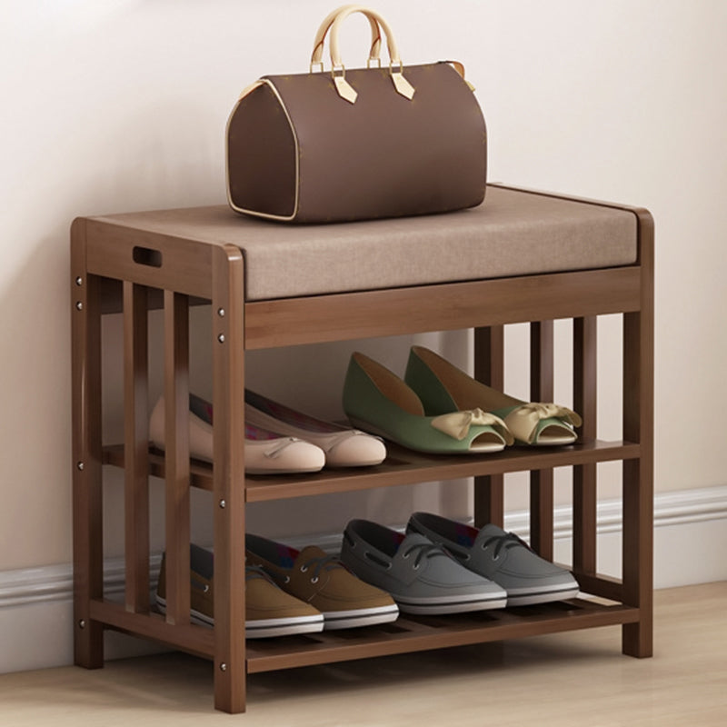 10.6"W Contemporary Entryway Bench Wood Cushioned Seating Bench 19.7"L x 10.6"W x 17.3"H Taupe Clearhalo 'Benches' 'Chairs & Seating' 'furn' 'furn_benches' 'Furniture' 'Living Room Furniture' 5741499