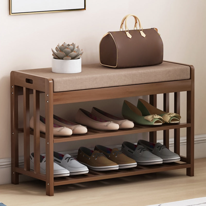 10.6"W Contemporary Entryway Bench Wood Cushioned Seating Bench 27.6"L x 10.6"W x 17.3"H Taupe Clearhalo 'Benches' 'Chairs & Seating' 'furn' 'furn_benches' 'Furniture' 'Living Room Furniture' 5741502