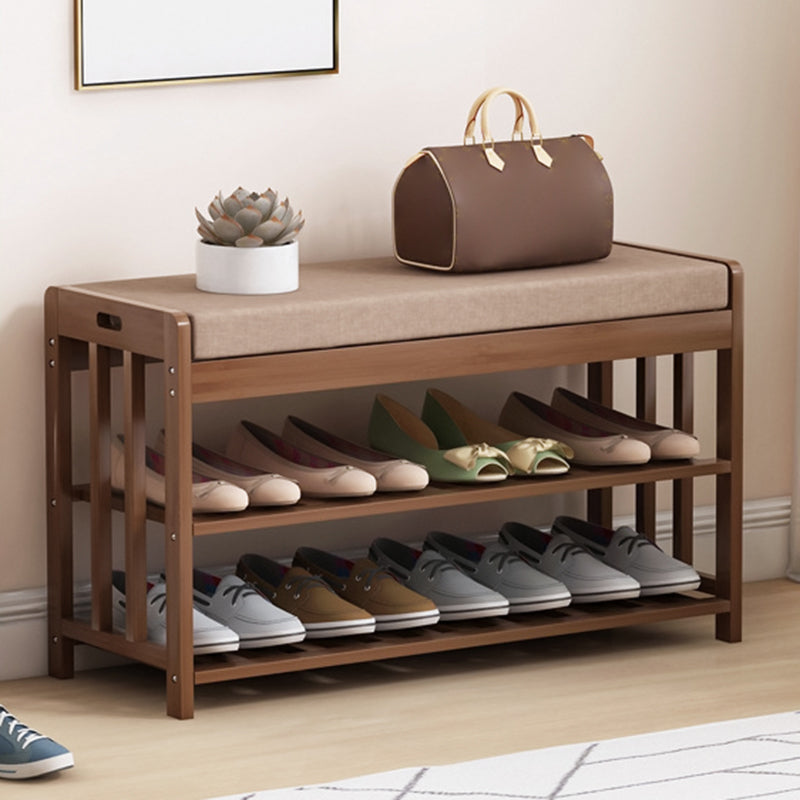 10.6"W Contemporary Entryway Bench Wood Cushioned Seating Bench 31.5"L x 10.6"W x 17.3"H Taupe Clearhalo 'Benches' 'Chairs & Seating' 'furn' 'furn_benches' 'Furniture' 'Living Room Furniture' 5741504