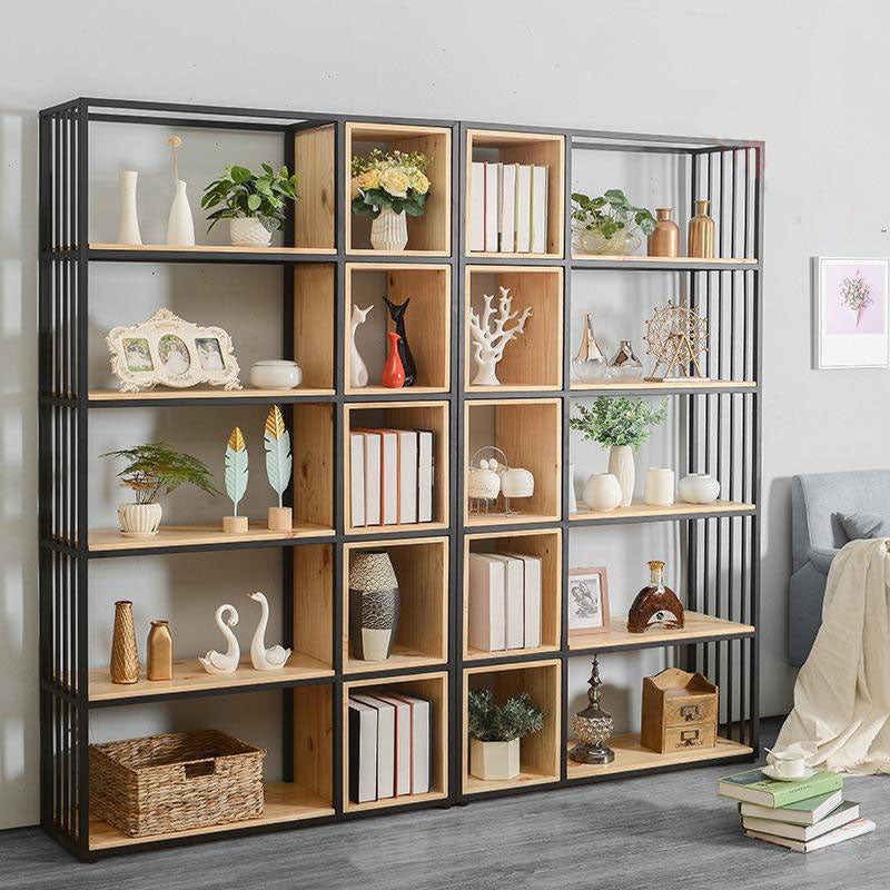 Modern Metal and Wooden Book Shelf Open Study Room Bookcase with Shelves Clearhalo 'Bookcases' 'furn' 'furn_bookcases' 'Furniture' 'Office Furniture' 5741784