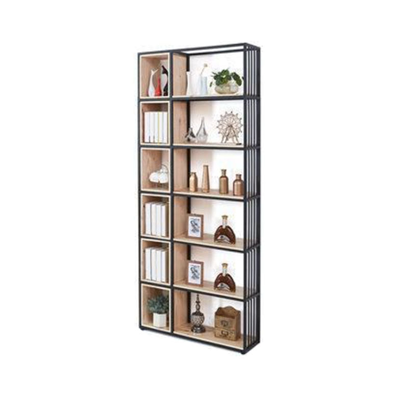 Modern Metal and Wooden Book Shelf Open Study Room Bookcase with Shelves 59.1"L x 11.8"W x 94.5"H Clearhalo 'Bookcases' 'furn' 'furn_bookcases' 'Furniture' 'Office Furniture' 5741785