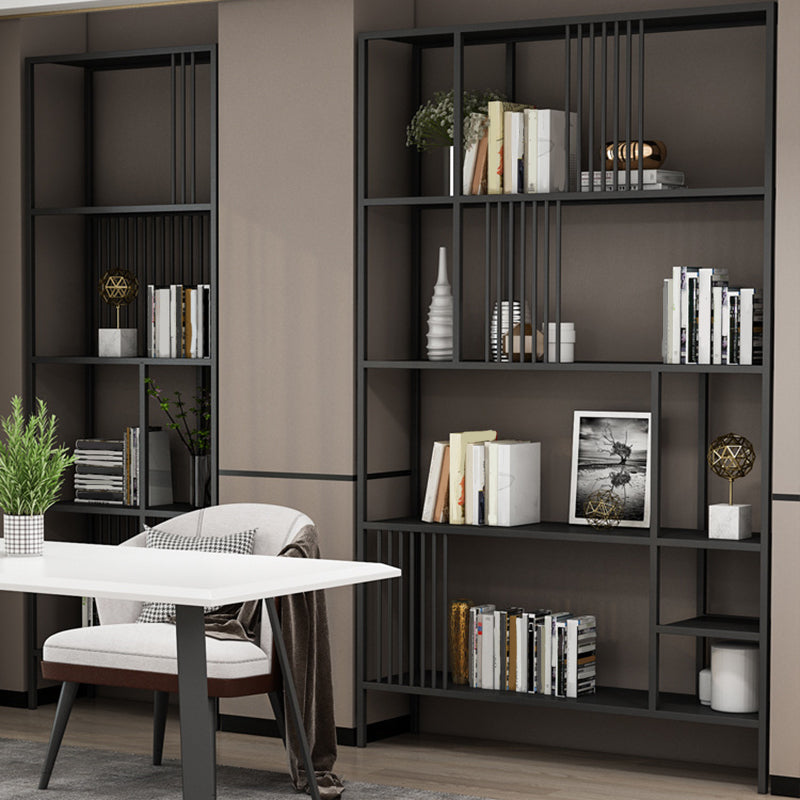 Bibliothèque moderne noire et dorée, étagère ouverte en métal pour la maison