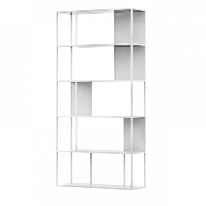 5-Shelf Modern Metal Bookshelf Etagere Open Shelf Bookcase in Burnish White Clearhalo 'Bookcases' 'furn' 'furn_bookcases' 'Furniture' 'Office Furniture' 5742178