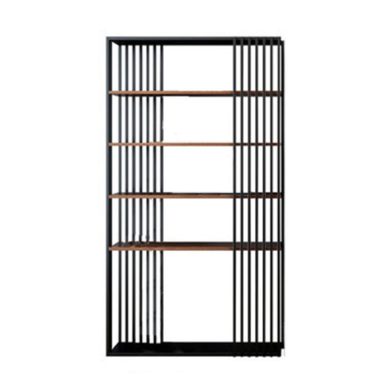 Contemporary Metal and Wooden Shelf Open Shelf Bookcase with Shelves Gloss Black Clearhalo 'Bookcases' 'furn' 'furn_bookcases' 'Furniture' 'Office Furniture' 5742448