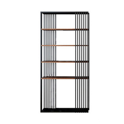 Contemporary Metal and Wooden Shelf Open Shelf Bookcase with Shelves 31.5"L x 11.8"W x 78.7"H Gloss Black Clearhalo 'Bookcases' 'furn' 'furn_bookcases' 'Furniture' 'Office Furniture' 5742451