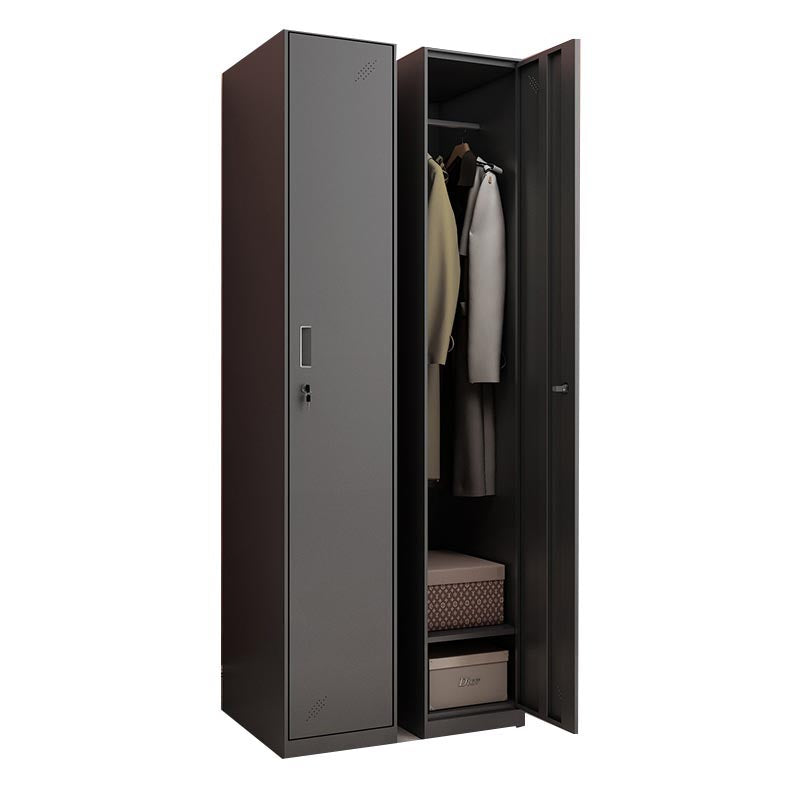 Black Metal Wardrobe Cabinet Contemporary Hinged Wardrobe Armoire 15"L x 17"W x 71"H 1 Clearhalo 'Armoires & Wardrobes' 'armoires_wardrobes' 'Bedroom Furniture' 'furn' 'furn_armoires_wardrobes' 'Furniture' 5742566
