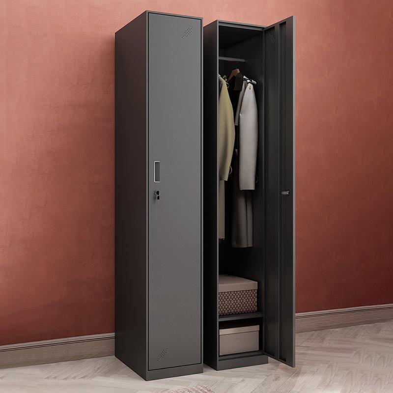 Black Metal Wardrobe Cabinet Contemporary Hinged Wardrobe Armoire Clearhalo 'Armoires & Wardrobes' 'armoires_wardrobes' 'Bedroom Furniture' 'furn' 'furn_armoires_wardrobes' 'Furniture' 5742567