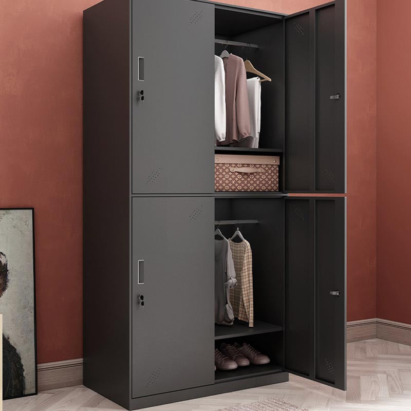 Black Metal Wardrobe Cabinet Contemporary Hinged Wardrobe Armoire Clearhalo 'Armoires & Wardrobes' 'armoires_wardrobes' 'Bedroom Furniture' 'furn' 'furn_armoires_wardrobes' 'Furniture' 5742570