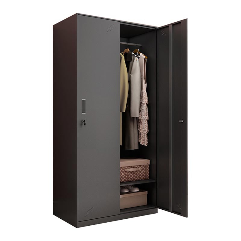 Black Metal Wardrobe Cabinet Contemporary Hinged Wardrobe Armoire 35"L x 20"W x 73"H 2 Clearhalo 'Armoires & Wardrobes' 'armoires_wardrobes' 'Bedroom Furniture' 'furn' 'furn_armoires_wardrobes' 'Furniture' 5742576