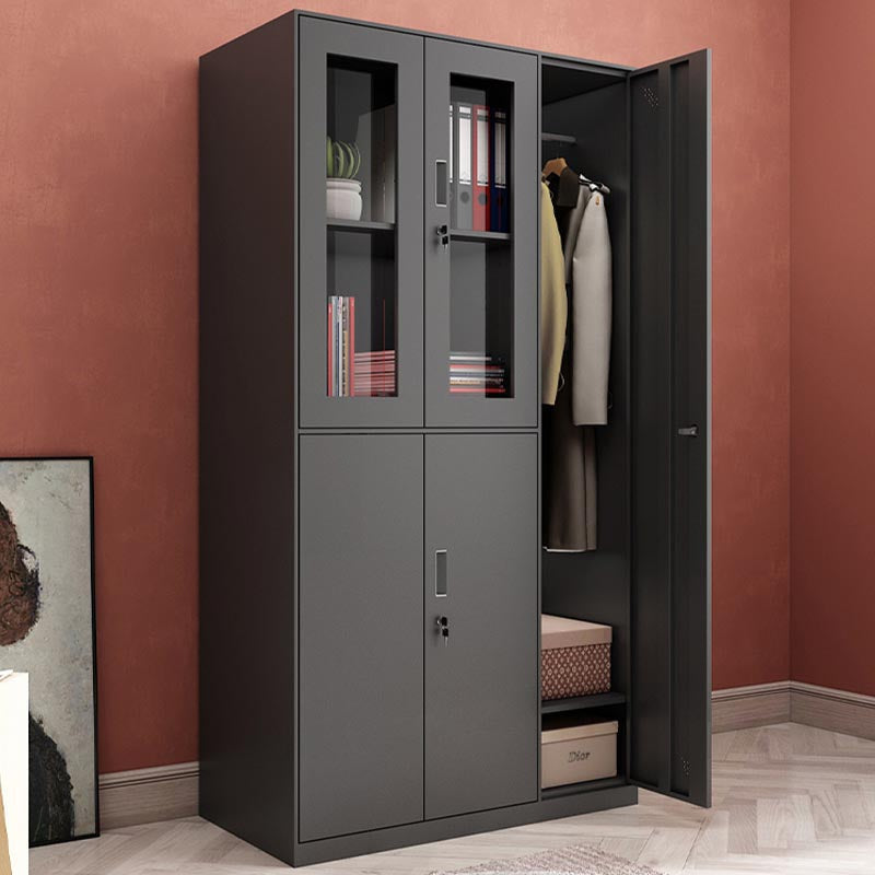 Black Metal Wardrobe Cabinet Contemporary Hinged Wardrobe Armoire Clearhalo 'Armoires & Wardrobes' 'armoires_wardrobes' 'Bedroom Furniture' 'furn' 'furn_armoires_wardrobes' 'Furniture' 5742581