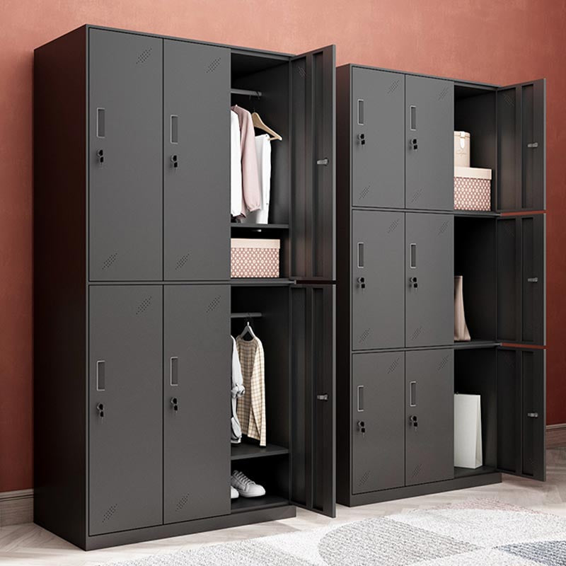 Black Metal Wardrobe Cabinet Contemporary Hinged Wardrobe Armoire Clearhalo 'Armoires & Wardrobes' 'armoires_wardrobes' 'Bedroom Furniture' 'furn' 'furn_armoires_wardrobes' 'Furniture' 5742589