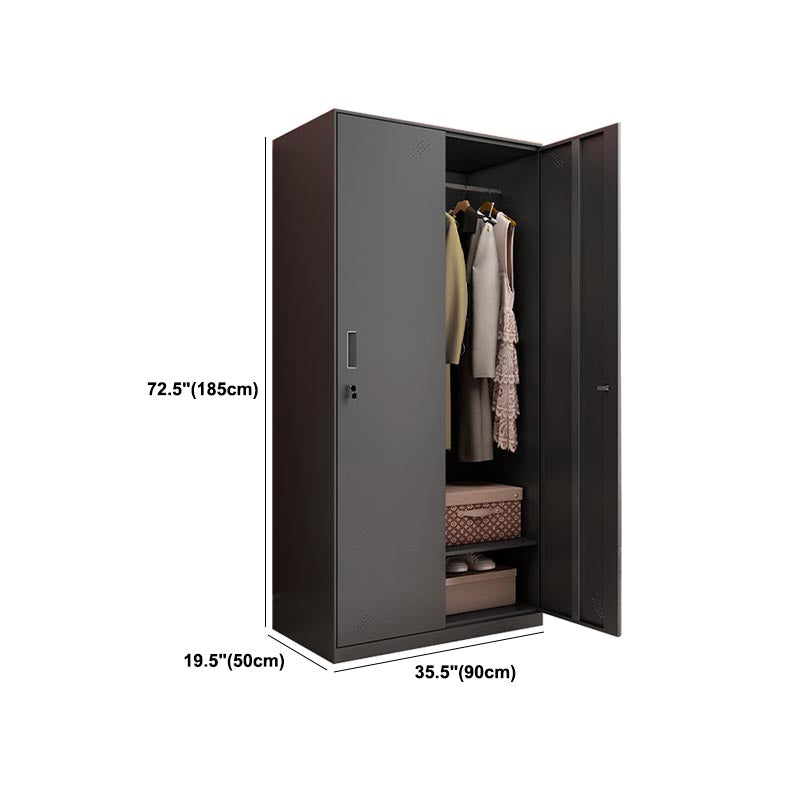 Black Metal Wardrobe Cabinet Contemporary Hinged Wardrobe Armoire Clearhalo 'Armoires & Wardrobes' 'armoires_wardrobes' 'Bedroom Furniture' 'furn' 'furn_armoires_wardrobes' 'Furniture' 5742590