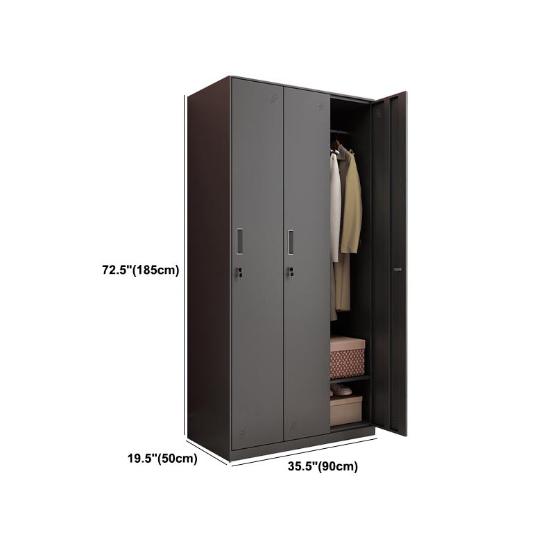 Black Metal Wardrobe Cabinet Contemporary Hinged Wardrobe Armoire Clearhalo 'Armoires & Wardrobes' 'armoires_wardrobes' 'Bedroom Furniture' 'furn' 'furn_armoires_wardrobes' 'Furniture' 5742591