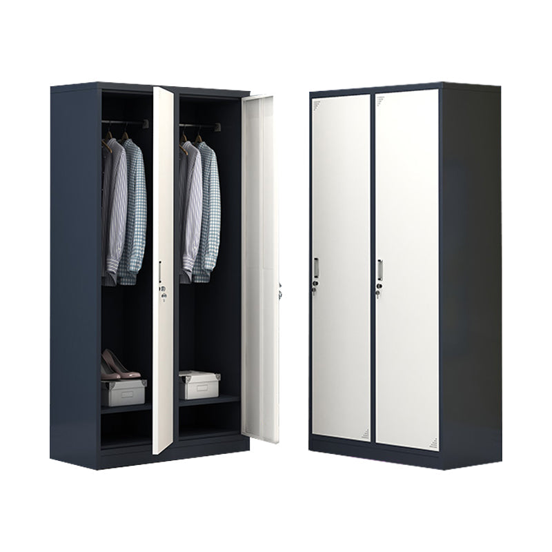 Contemporary Wardrobe Metal Freestanding Wardrobe Closet with Locks White-Gray 2 Clearhalo 'Armoires & Wardrobes' 'armoires_wardrobes' 'Bedroom Furniture' 'furn' 'furn_armoires_wardrobes' 'Furniture' 5742627