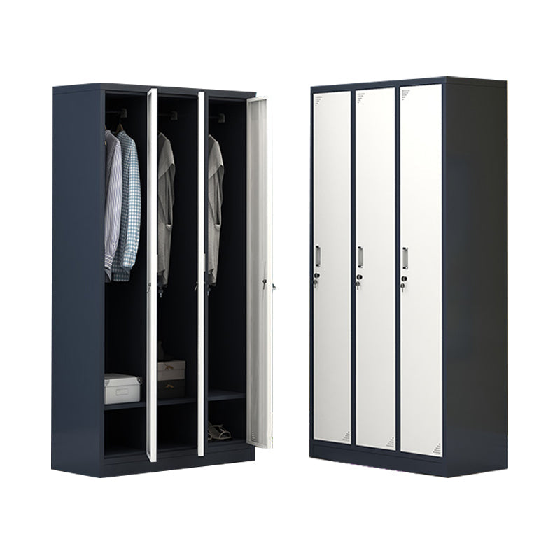 Contemporary Wardrobe Metal Freestanding Wardrobe Closet with Locks White-Gray 3 Clearhalo 'Armoires & Wardrobes' 'armoires_wardrobes' 'Bedroom Furniture' 'furn' 'furn_armoires_wardrobes' 'Furniture' 5742629