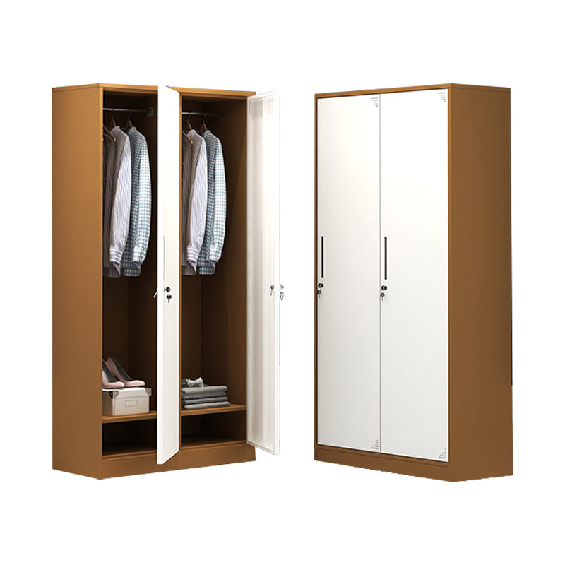 Contemporary Wardrobe Metal Freestanding Wardrobe Closet with Locks White-Brown 2 Clearhalo 'Armoires & Wardrobes' 'armoires_wardrobes' 'Bedroom Furniture' 'furn' 'furn_armoires_wardrobes' 'Furniture' 5742636