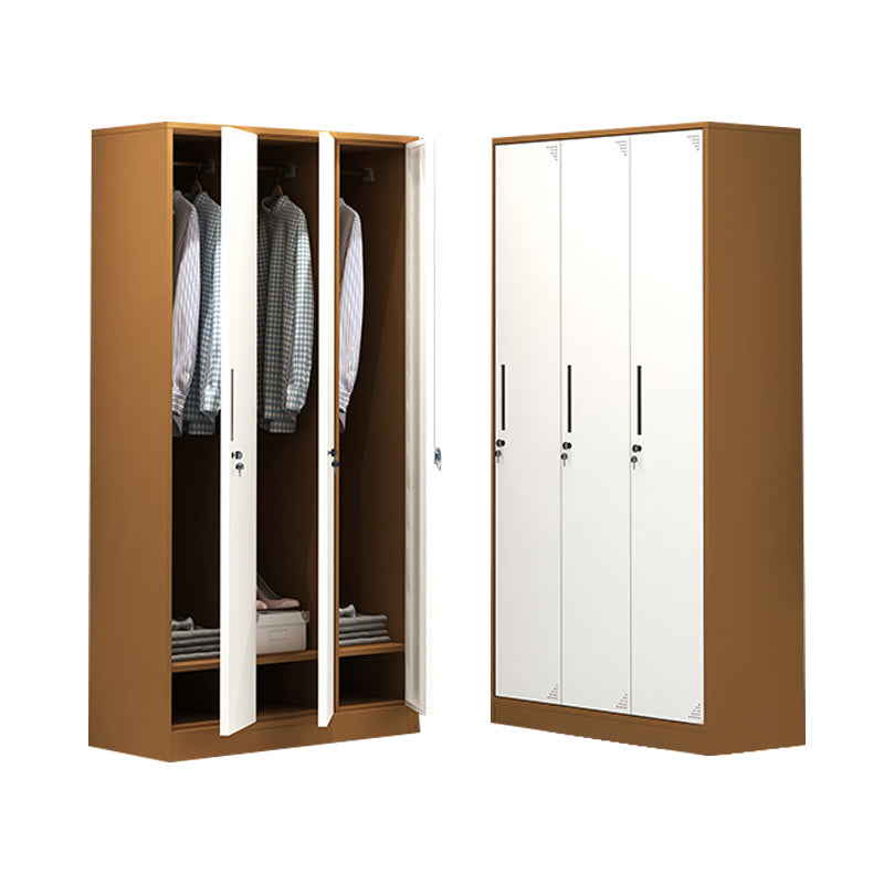Contemporary Wardrobe Metal Freestanding Wardrobe Closet with Locks White-Brown 3 Clearhalo 'Armoires & Wardrobes' 'armoires_wardrobes' 'Bedroom Furniture' 'furn' 'furn_armoires_wardrobes' 'Furniture' 5742638