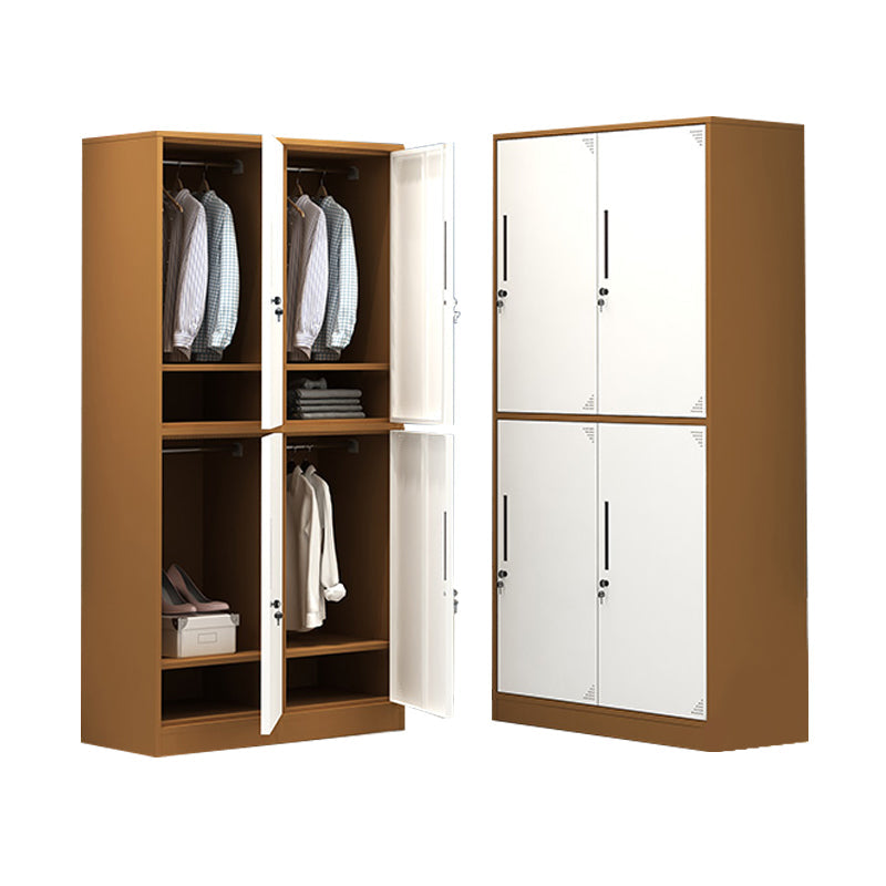 Contemporary Wardrobe Metal Freestanding Wardrobe Closet with Locks White-Brown 4 Clearhalo 'Armoires & Wardrobes' 'armoires_wardrobes' 'Bedroom Furniture' 'furn' 'furn_armoires_wardrobes' 'Furniture' 5742640