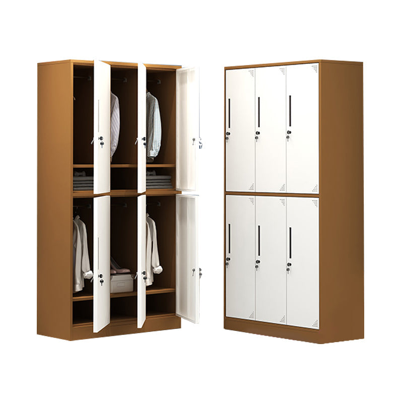 Contemporary Wardrobe Metal Freestanding Wardrobe Closet with Locks White-Brown 6 Clearhalo 'Armoires & Wardrobes' 'armoires_wardrobes' 'Bedroom Furniture' 'furn' 'furn_armoires_wardrobes' 'Furniture' 5742642