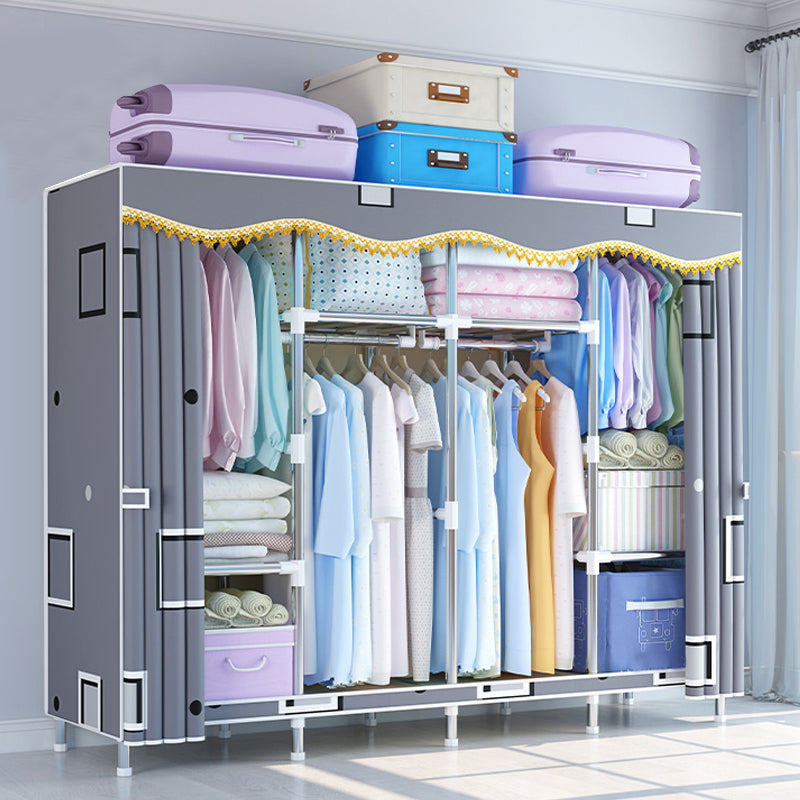 Contemporary Style Wardrobe Metal Wardrobe Closet with 1-Door 65"L x 18"W x 67"H Grey Clearhalo 'Armoires & Wardrobes' 'armoires_wardrobes' 'Bedroom Furniture' 'furn' 'furn_armoires_wardrobes' 'Furniture' 5742674