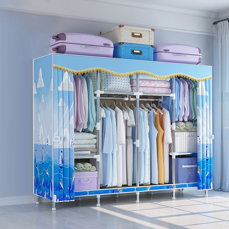 Contemporary Style Wardrobe Metal Wardrobe Closet with 1-Door 65"L x 18"W x 67"H Blue Clearhalo 'Armoires & Wardrobes' 'armoires_wardrobes' 'Bedroom Furniture' 'furn' 'furn_armoires_wardrobes' 'Furniture' 5742675