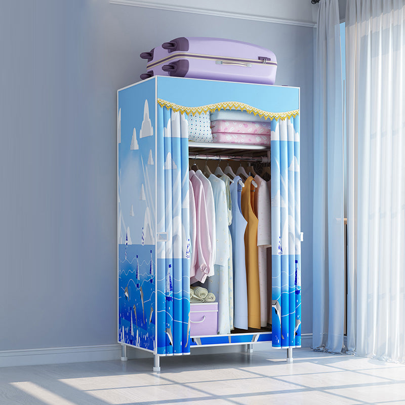 Contemporary Style Wardrobe Metal Wardrobe Closet with 1-Door 32"L x 18"W x 67"H Blue Clearhalo 'Armoires & Wardrobes' 'armoires_wardrobes' 'Bedroom Furniture' 'furn' 'furn_armoires_wardrobes' 'Furniture' 5742677