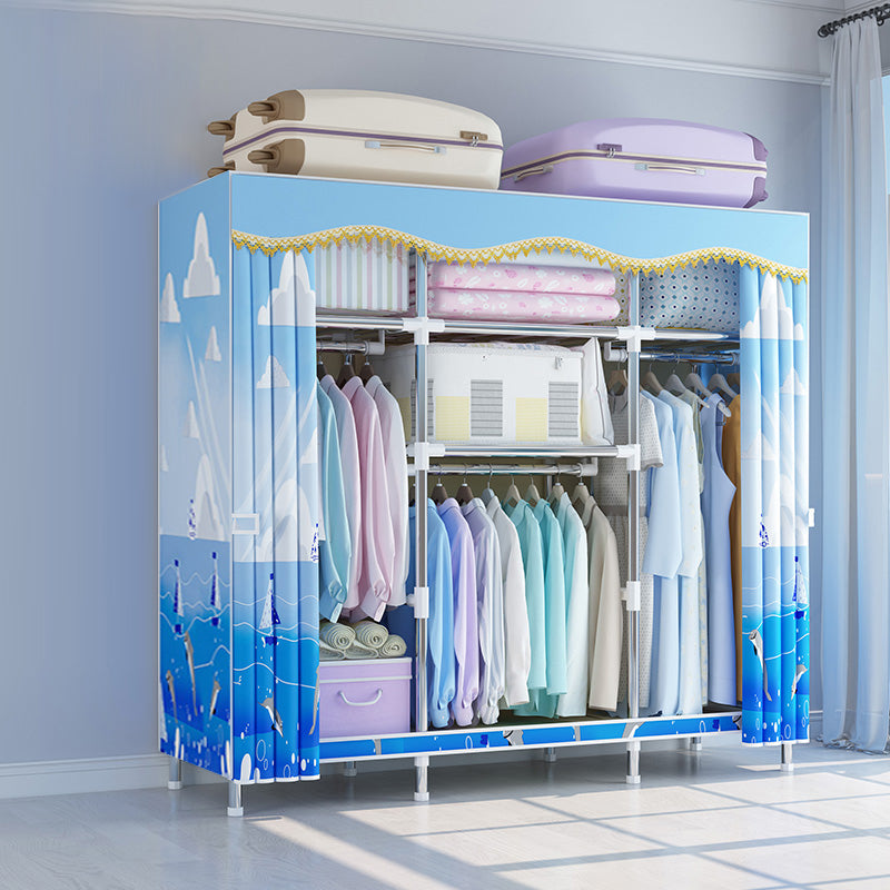 Contemporary Style Wardrobe Metal Wardrobe Closet with 1-Door 56"L x 18"W x 67"H Blue Clearhalo 'Armoires & Wardrobes' 'armoires_wardrobes' 'Bedroom Furniture' 'furn' 'furn_armoires_wardrobes' 'Furniture' 5742681