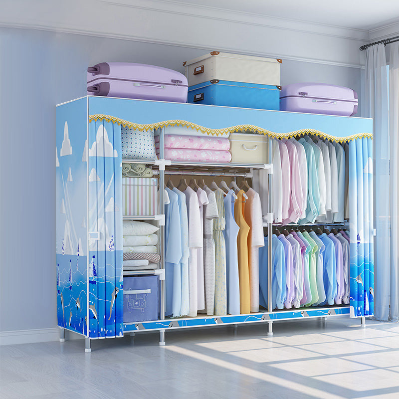 Contemporary Style Wardrobe Metal Wardrobe Closet with 1-Door 79"L x 18"W x 67"H Blue Clearhalo 'Armoires & Wardrobes' 'armoires_wardrobes' 'Bedroom Furniture' 'furn' 'furn_armoires_wardrobes' 'Furniture' 5742683