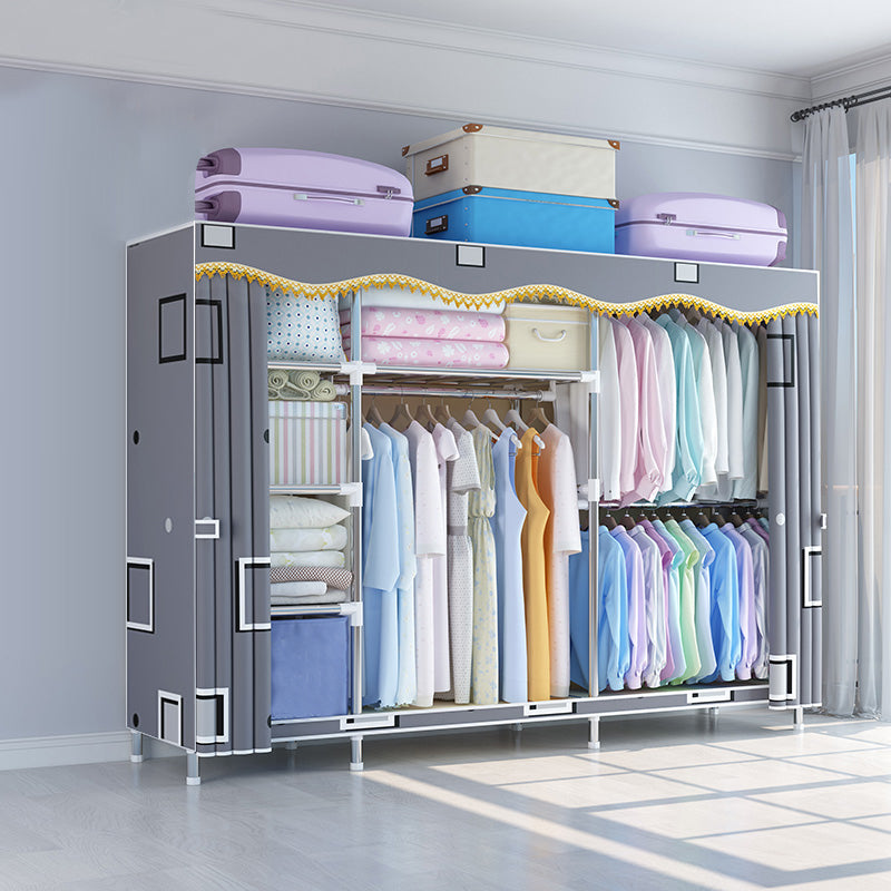Contemporary Style Wardrobe Metal Wardrobe Closet with 1-Door 79"L x 18"W x 67"H Grey Clearhalo 'Armoires & Wardrobes' 'armoires_wardrobes' 'Bedroom Furniture' 'furn' 'furn_armoires_wardrobes' 'Furniture' 5742691