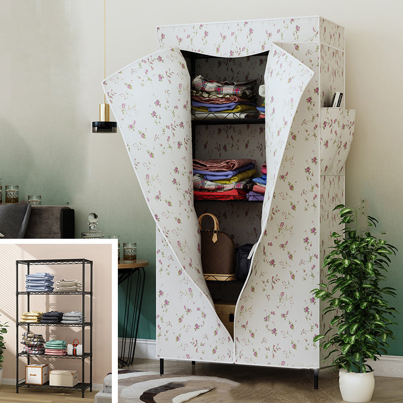 Modern Style Non-Hanging Armoire 4-Shelf Metal Wardrobe Closet
