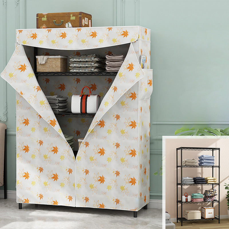 Modern Style Non-Hanging Armoire 4-Shelf Metal Wardrobe Closet