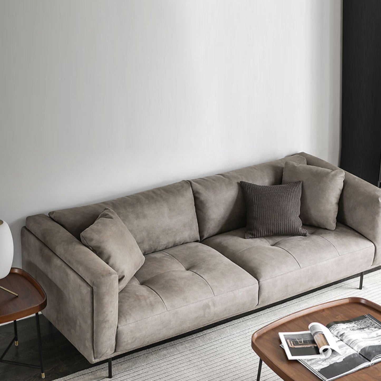 Tufted Modern Faux Leather Sofa Tuxedo Arm Cushions Sofa - 31.5" H