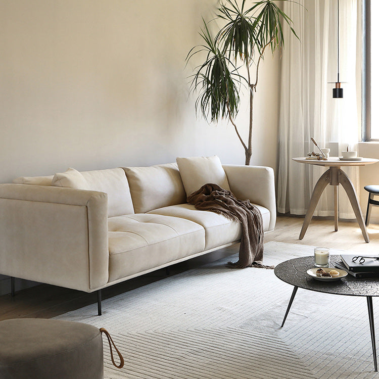 Tufted Modern Faux Leather Sofa Tuxedo Arm Cushions Sofa - 31.5" H