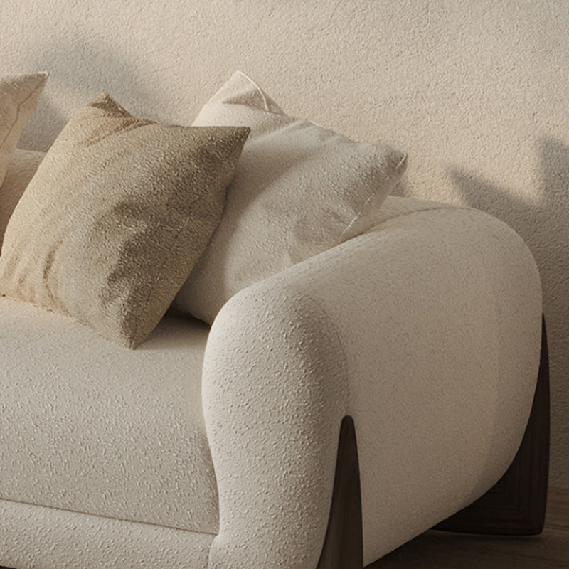 Sofá de lana blanco contemporáneo, cojines de brazo de esmoquin, sofá con almohadas