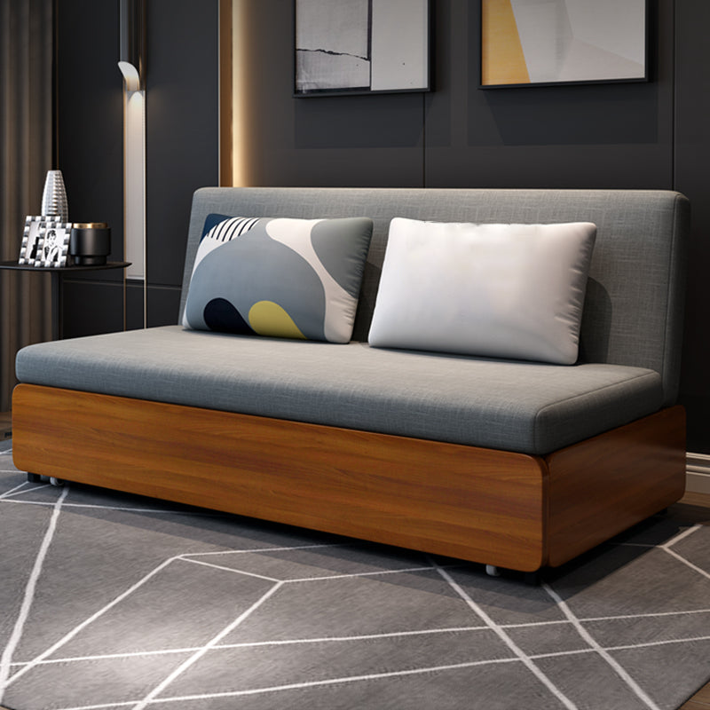 Sofá de lino de 1/2 asiento y madera 2 almohadas Sofá Cama con almacenamiento