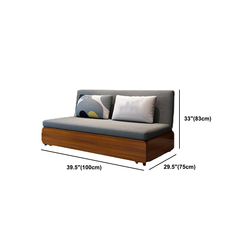 Sofá de lino de 1/2 asiento y madera 2 almohadas Sofá Cama con almacenamiento