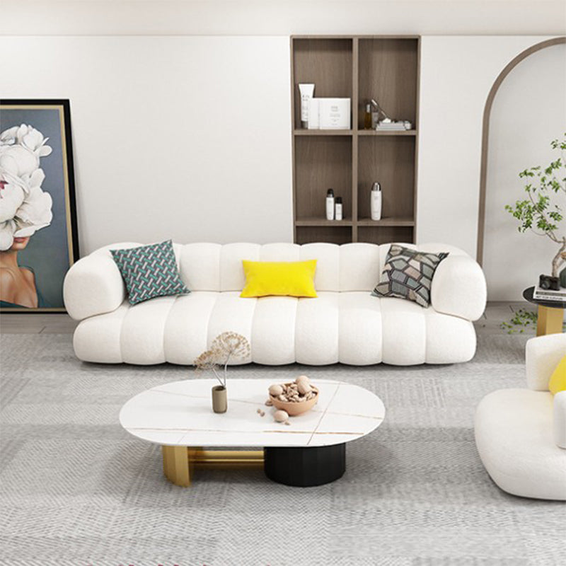 White Recessed Arm Curved Sofa Wool Sofa with Sewn Pillow Back Clearhalo 'furn' 'furn_sofas' 'Furniture' 'Living Room Furniture' 'Sofa' 'sofas' 5743901