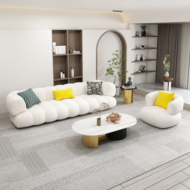 White Recessed Arm Curved Sofa Wool Sofa with Sewn Pillow Back Clearhalo 'furn' 'furn_sofas' 'Furniture' 'Living Room Furniture' 'Sofa' 'sofas' 5743902