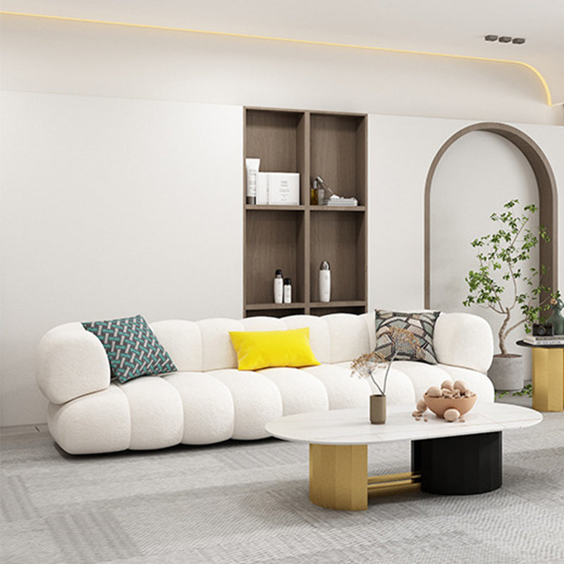 White Recessed Arm Curved Sofa Wool Sofa with Sewn Pillow Back Clearhalo 'furn' 'furn_sofas' 'Furniture' 'Living Room Furniture' 'Sofa' 'sofas' 5743903