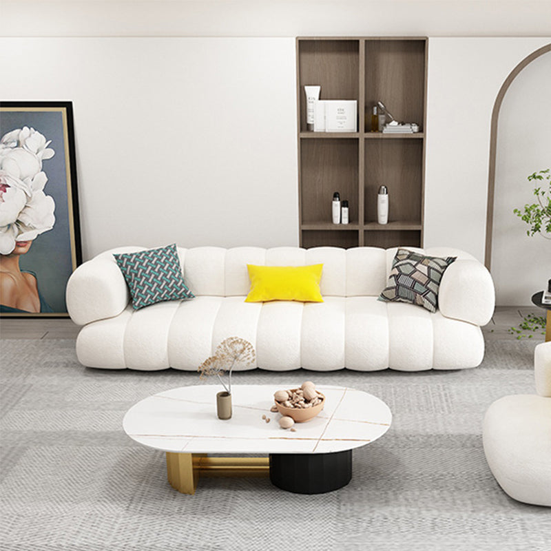 White Recessed Arm Curved Sofa Wool Sofa with Sewn Pillow Back Clearhalo 'furn' 'furn_sofas' 'Furniture' 'Living Room Furniture' 'Sofa' 'sofas' 5743904