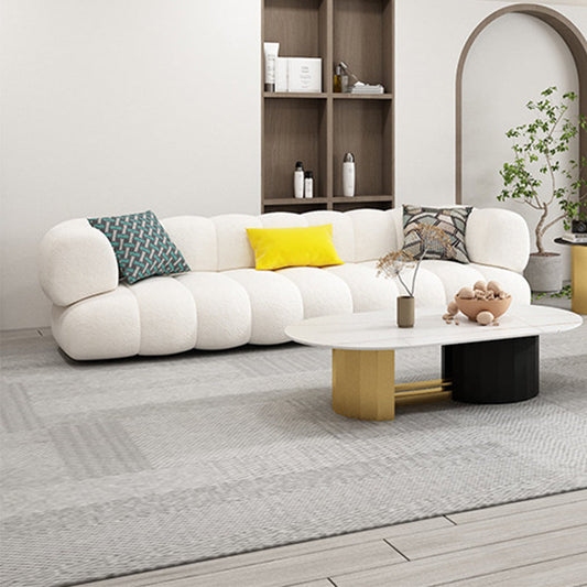 White Recessed Arm Curved Sofa Wool Sofa with Sewn Pillow Back Clearhalo 'furn' 'furn_sofas' 'Furniture' 'Living Room Furniture' 'Sofa' 'sofas' 5743911