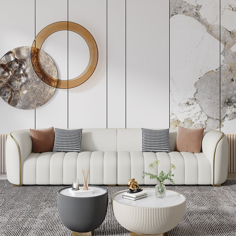 Echte lederen hellende armbank Moderne beige bank met kussens